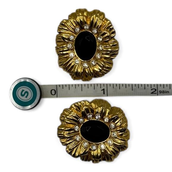 Vintage Kenneth Jay Lane Avon Sunflower Earrings Clip Signed Black Gold KJL - Picture 6 of 10